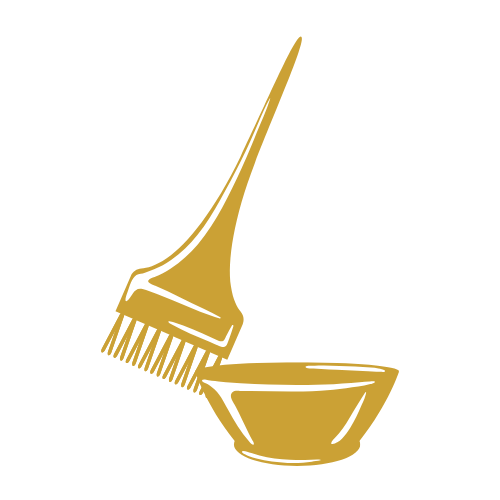 Icon goldene Farbschale mit Pinsel – Symbol für Haarfärbung